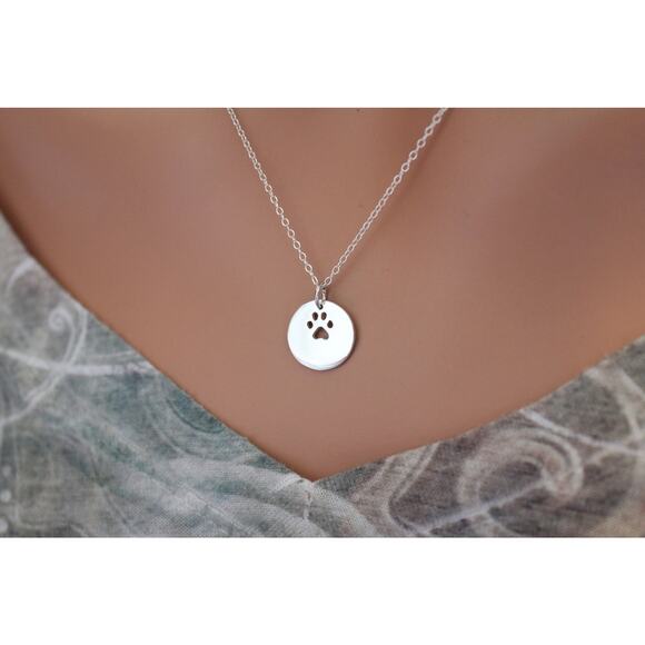 Jewelry - Sterling Silver Circle Charm with Paw Print Cutout Necklace